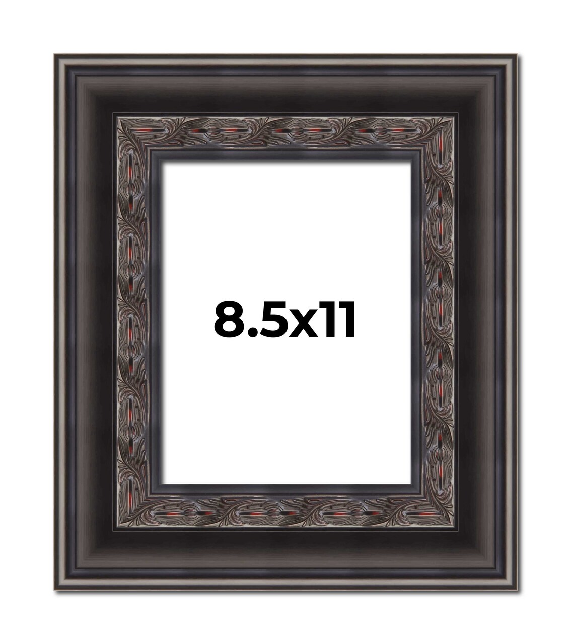 8.5x11 3.5" Wide Ornate Black Picture Frame - UV Acrylic, Foam Board Backing, Hanging Hardware